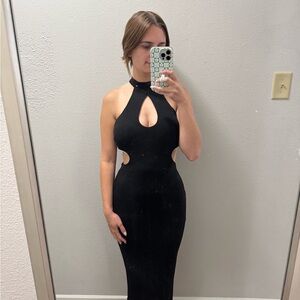 Hello Molly Black Halter Cutout Maxi Dress